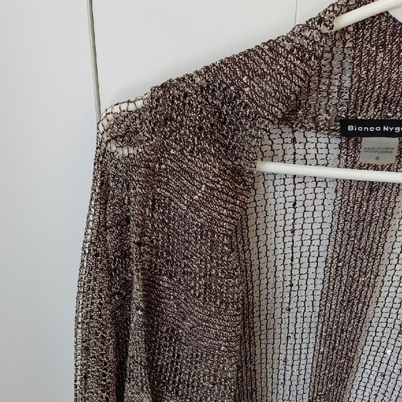 Brown Open Front Cardigan with Ribbed Texture - Picture 2 of 4